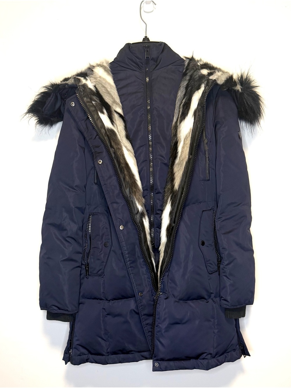 1 Madison Navy Faux Fur-Trim Parka Jacket - Sz. M